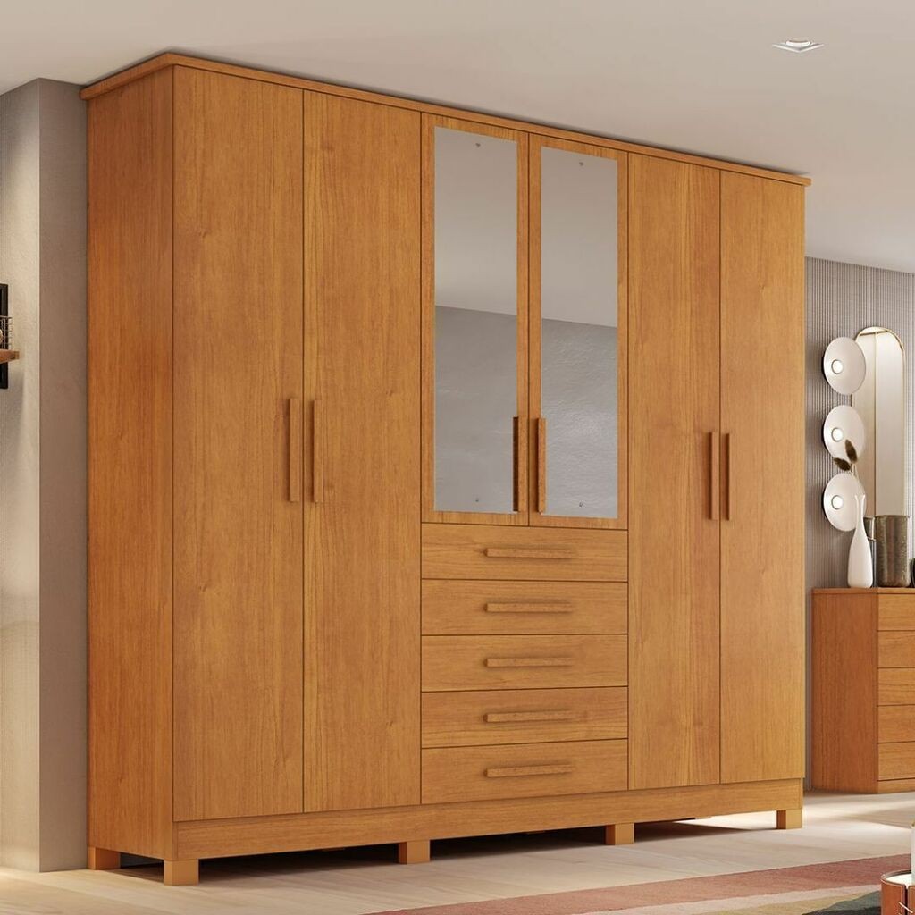 Guarda-Roupa Casal Com Espelho 6 Portas em MDF Bianchi Clara Nature Guarda-Roupa Casal Com Espelho 6 Portas em MDF Bianchi Clara Nature