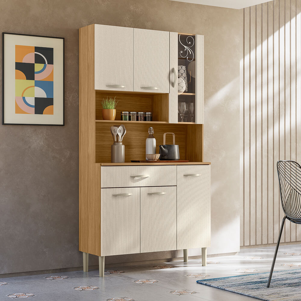 Armário de Cozinha 100% MDF Kit Golden 6 Portas Plus Freijó/Soft 