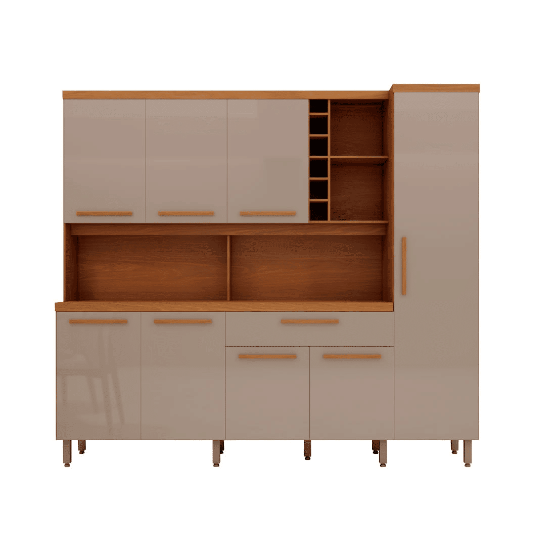 Kit Cozinha Cairo 8 Portas 221cm Luciane - Cumaru/Mocaccino
