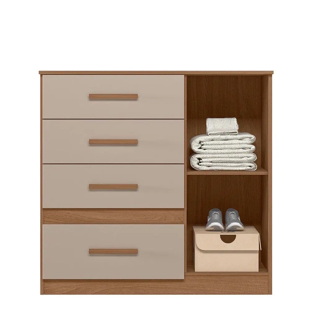 Cômoda para Quarto Com 4 Gavetas 1 Porta Moval Vênus Carvalho/Fend