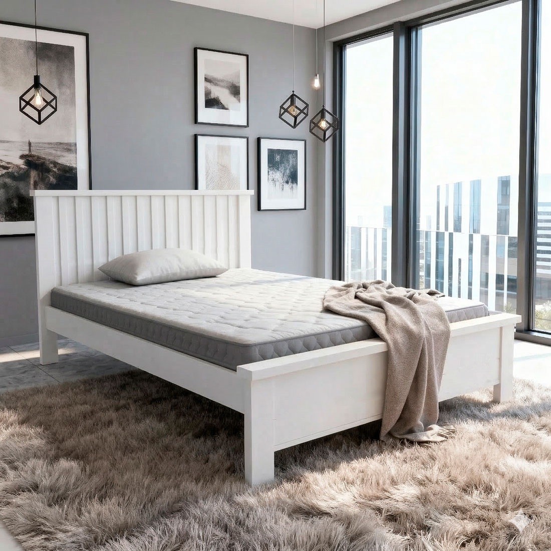 Cama Casal Versati 100% MDF Painel Ripado Bom Pastor - Branco Cama Casal Versati 100% MDF Painel Ripado Bom Pastor - Branco