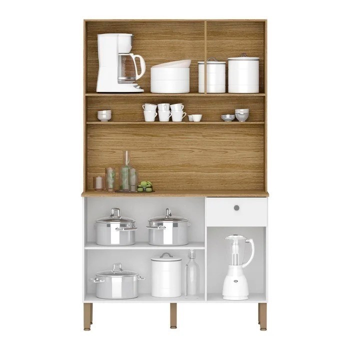 Armário de Cozinha Kit 6 Portas Style Frisado Freijo/Supremo - Kits Paraná Armário de Cozinha Kit 6 Portas Style Frisado Freijo/Supremo - Kits Paraná