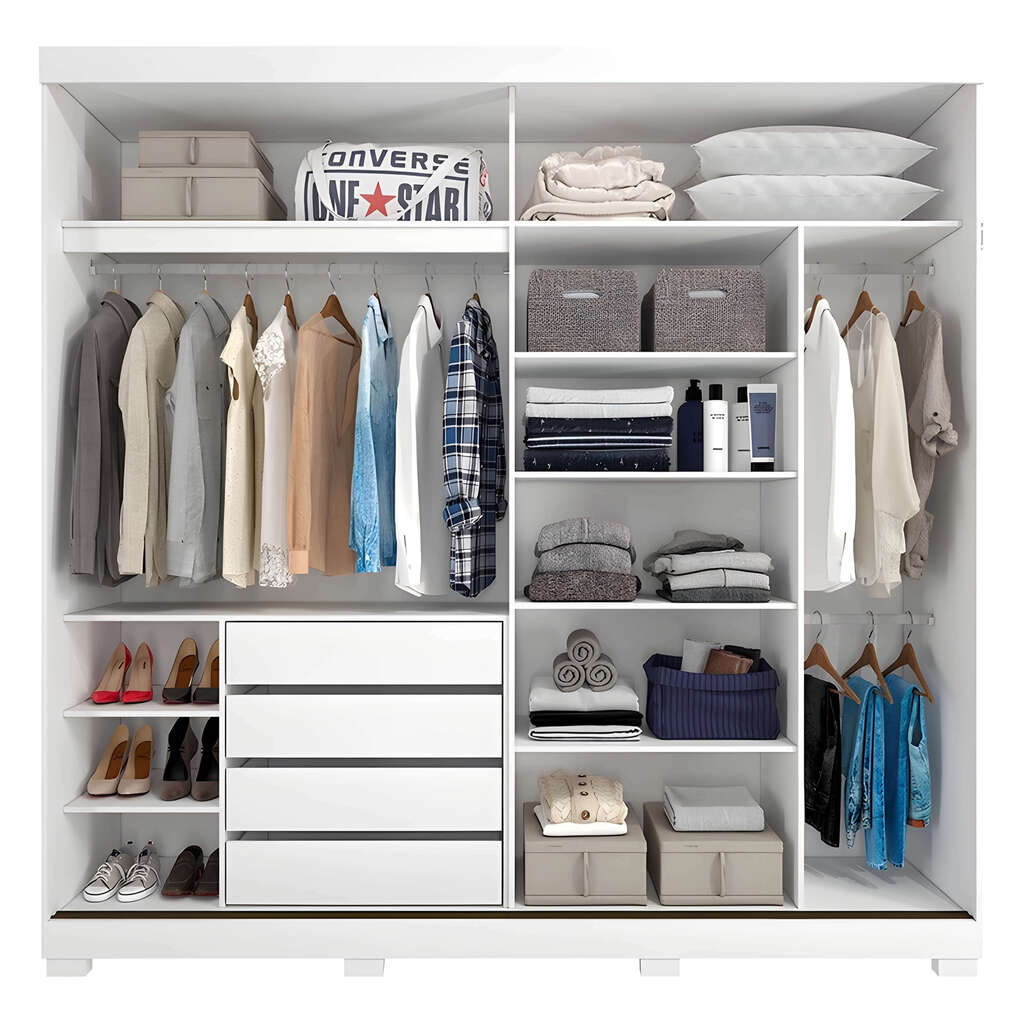 Guarda-Roupa Casal Com Espelho 2 Portas de Correr em MDF Panan Móveis Blumenau Branco Guarda-Roupa Casal Com Espelho 2 Portas de Correr em MDF Panan Móveis Blumenau Branco