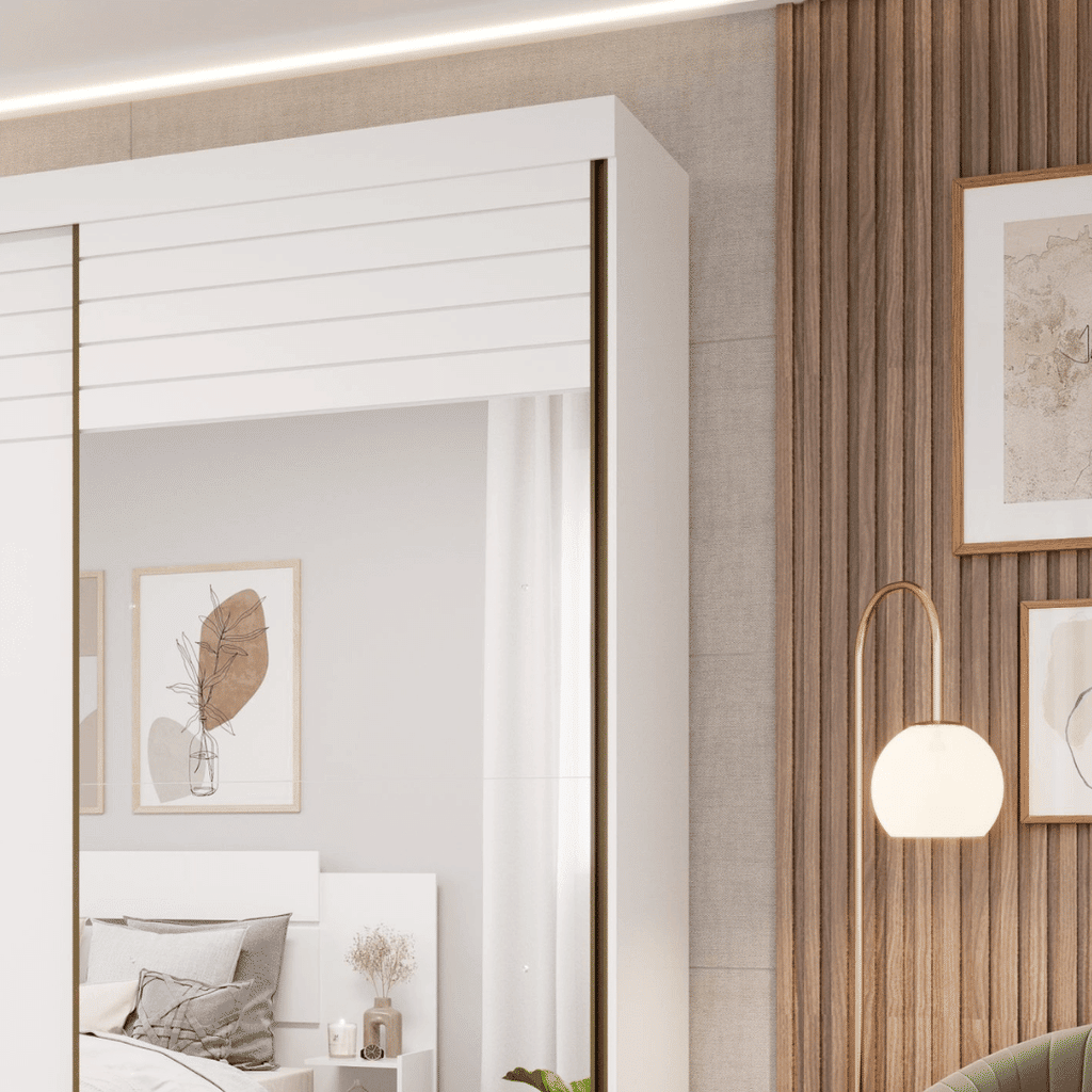 Guarda-Roupa Casal Com Espelho 2 Portas de Correr em MDF Panan Móveis Luana Branco Guarda-Roupa Casal Com Espelho 2 Portas de Correr em MDF Panan Móveis Luana Branco