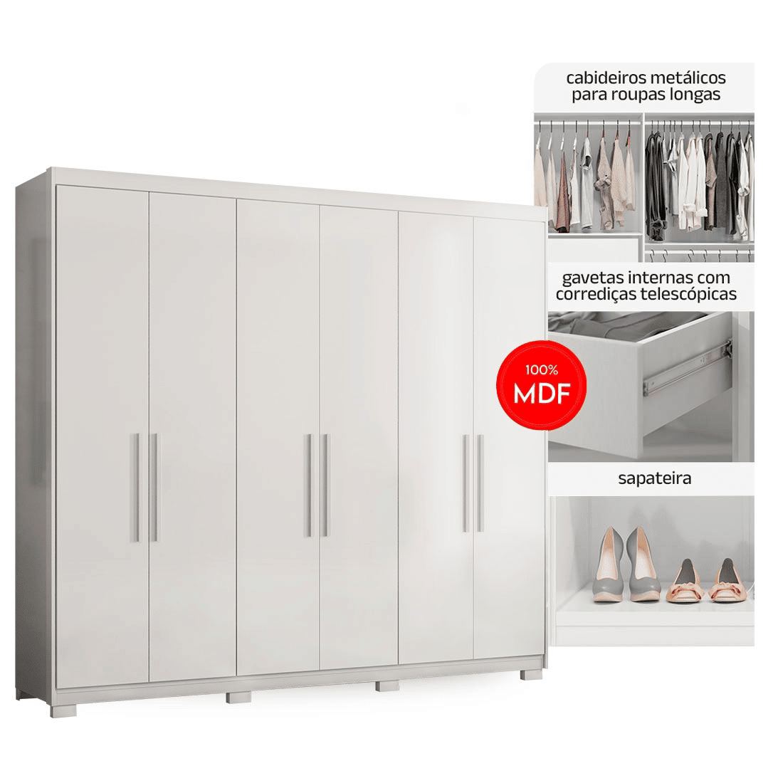 Guarda-Roupa Venice 6 Portas 100% MDF Demóbile - Branco Guarda-Roupa Venice 6 Portas 100% MDF Demóbile - Branco