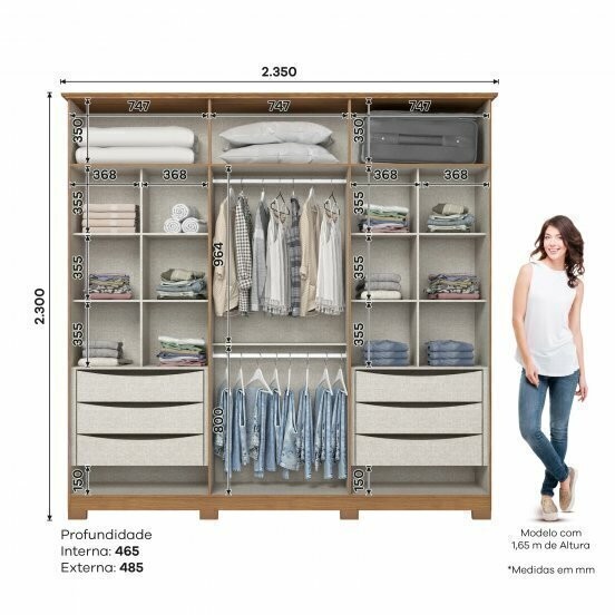 Guarda-roupa Casal Andreas 6 Portas Nature/Off - Henn Guarda-roupa Casal Andreas 6 Portas Nature/Off - Henn