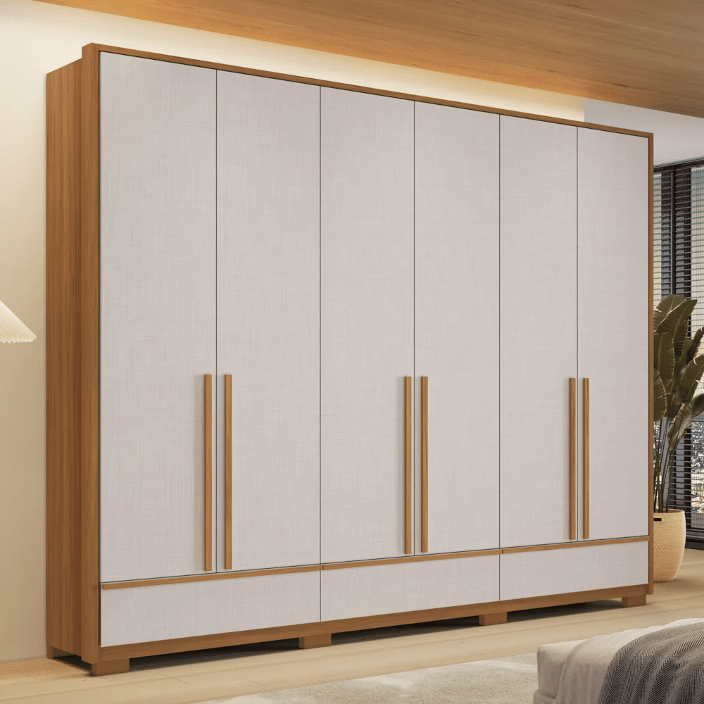 Guarda Roupa Casal 6 Portas 3 Gavetas NT 6035 Notável Móveis Freijó/Off White Guarda Roupa Casal 6 Portas 3 Gavetas NT 6035 Notável Móveis Freijó/Off White