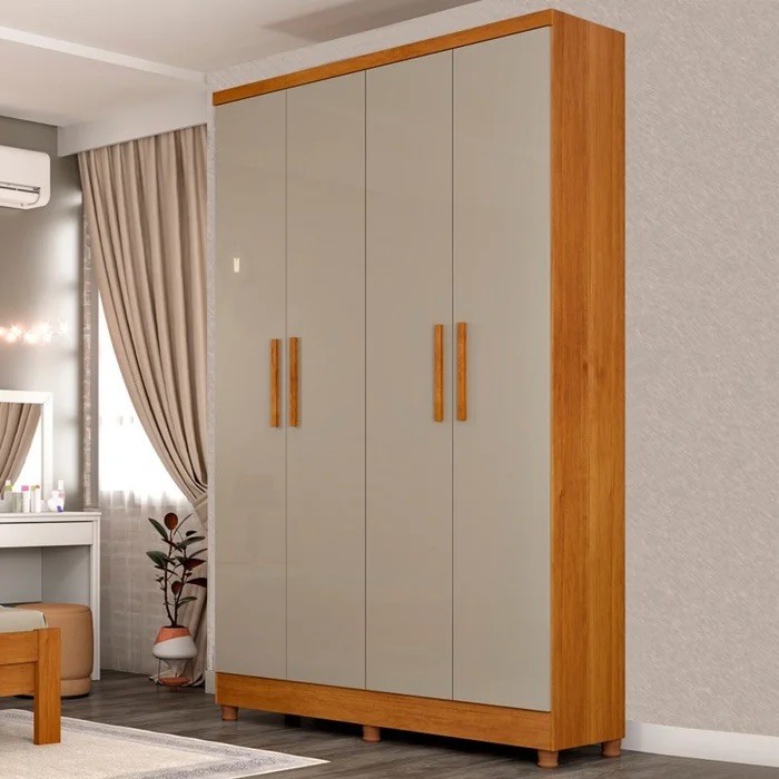 Guarda‑Roupa Amsterdam 4 Portas Tcil – Cinamomo/Off‑White com Pés Guarda‑Roupa Amsterdam 4 Portas Tcil – Cinamomo/Off‑White com Pés