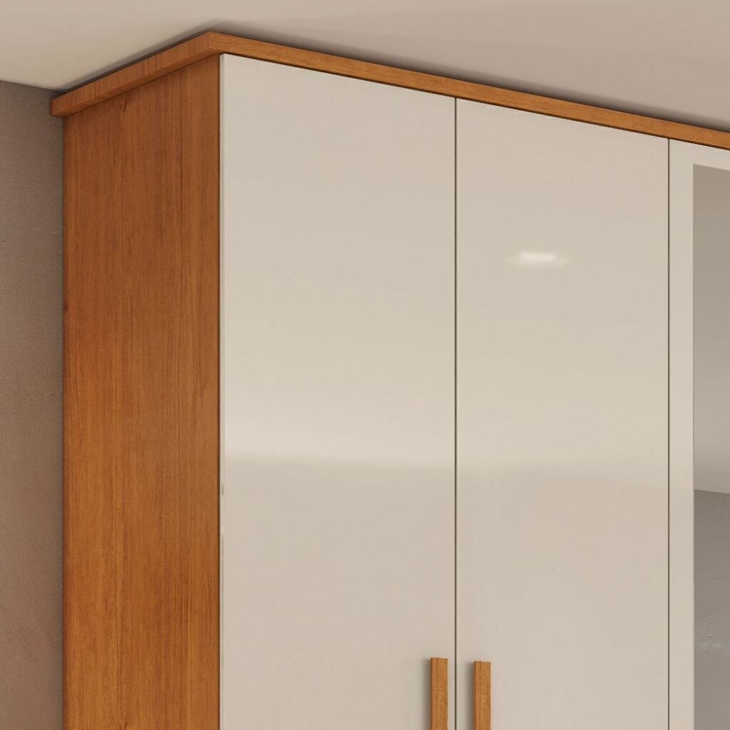 Guarda-Roupa Casal Com Espelho 6 Portas em MDF Bianchi Clara Naturall/Off White Guarda-Roupa Casal Com Espelho 6 Portas em MDF Bianchi Clara Naturall/Off White