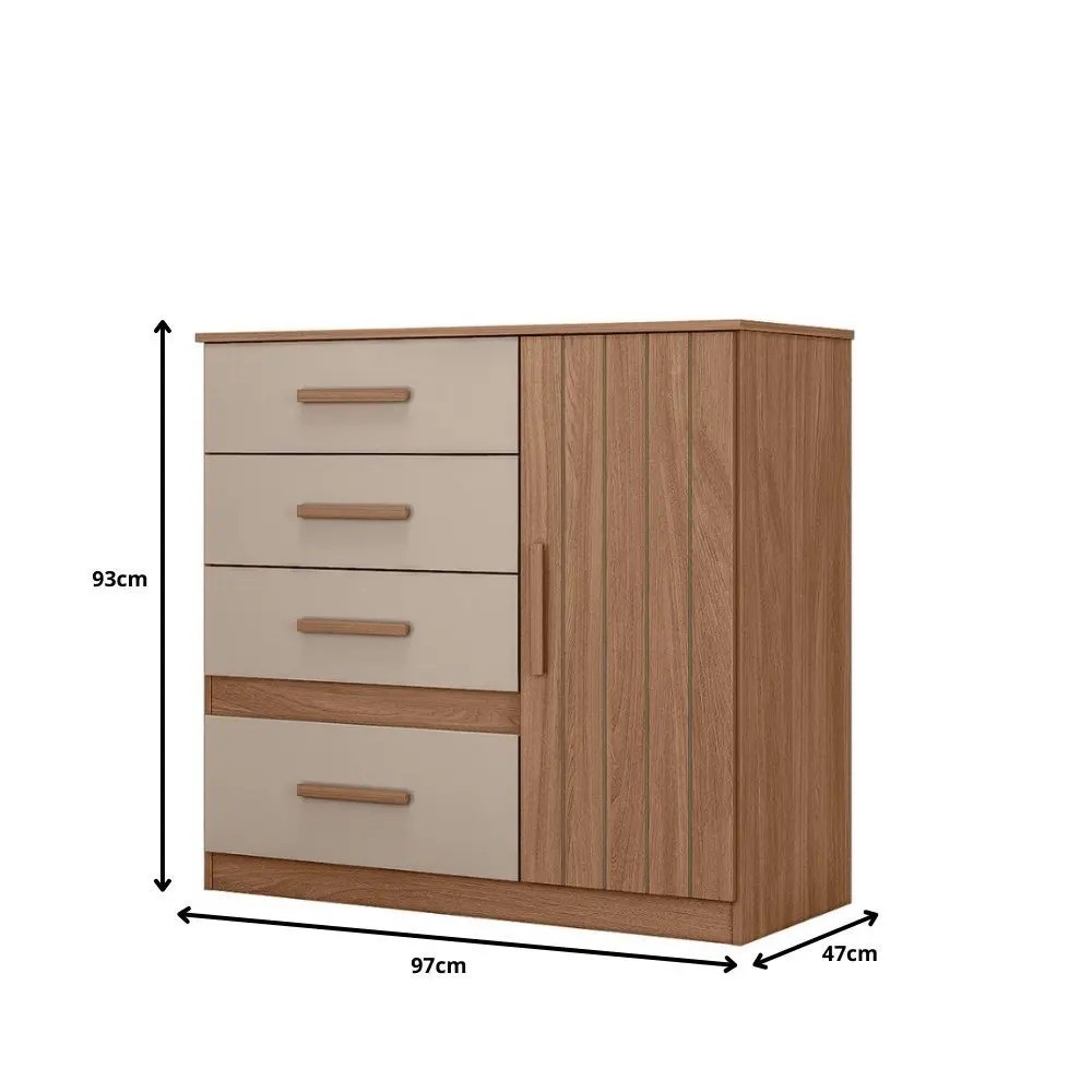 Cômoda para Quarto Com 4 Gavetas 1 Porta Moval Vênus Carvalho/Fend