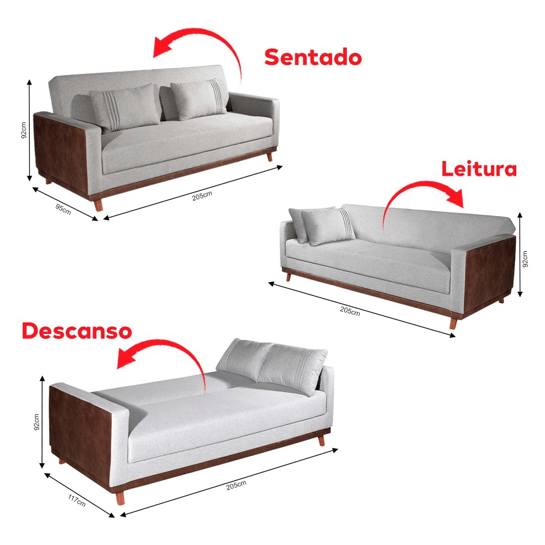 Sofá-cama Palácius 3 Lugares 205cm Bom Pastor Estofados - Linho Cinza