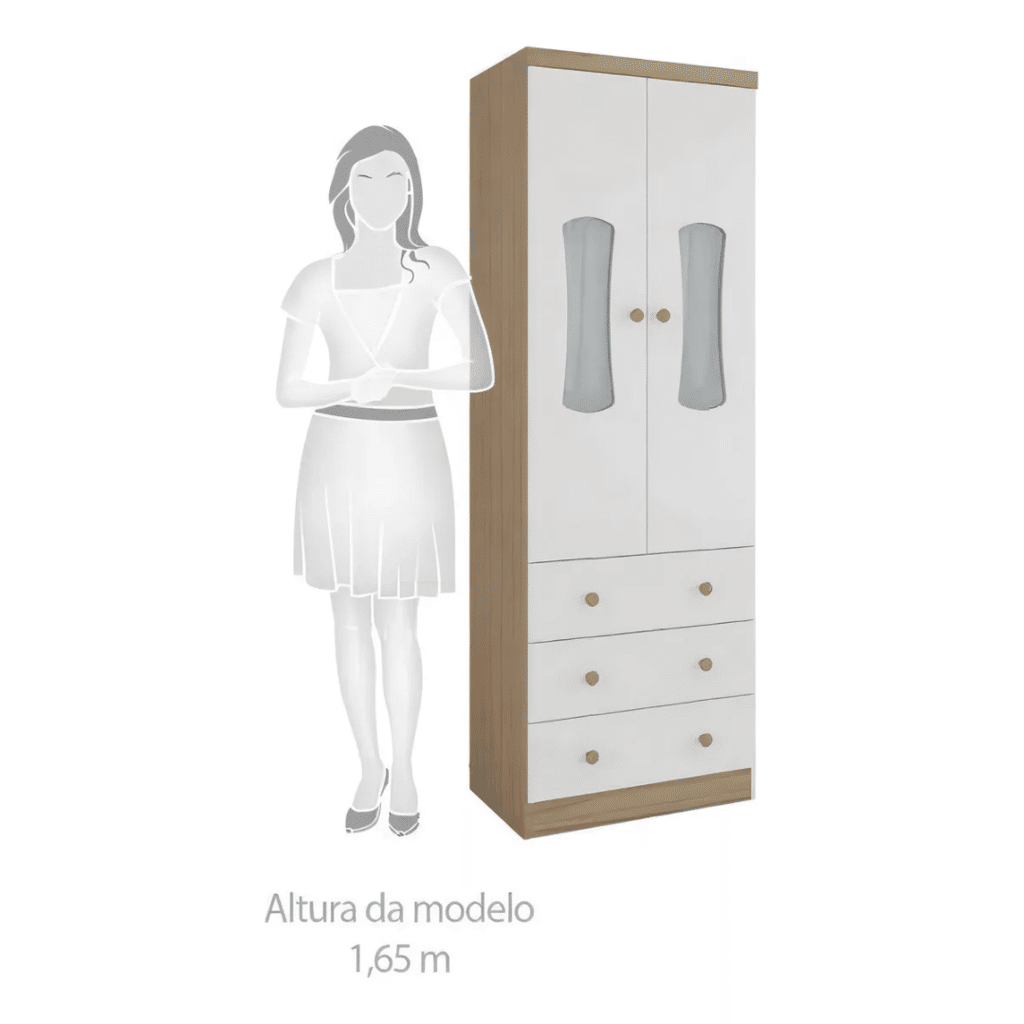 Guarda-Roupa Infantil 2 Portas em MDF Moveis Peroba Luna Branco Brilho/Carvalho Guarda-Roupa Infantil 2 Portas em MDF Moveis Peroba Luna Branco Brilho/Carvalho