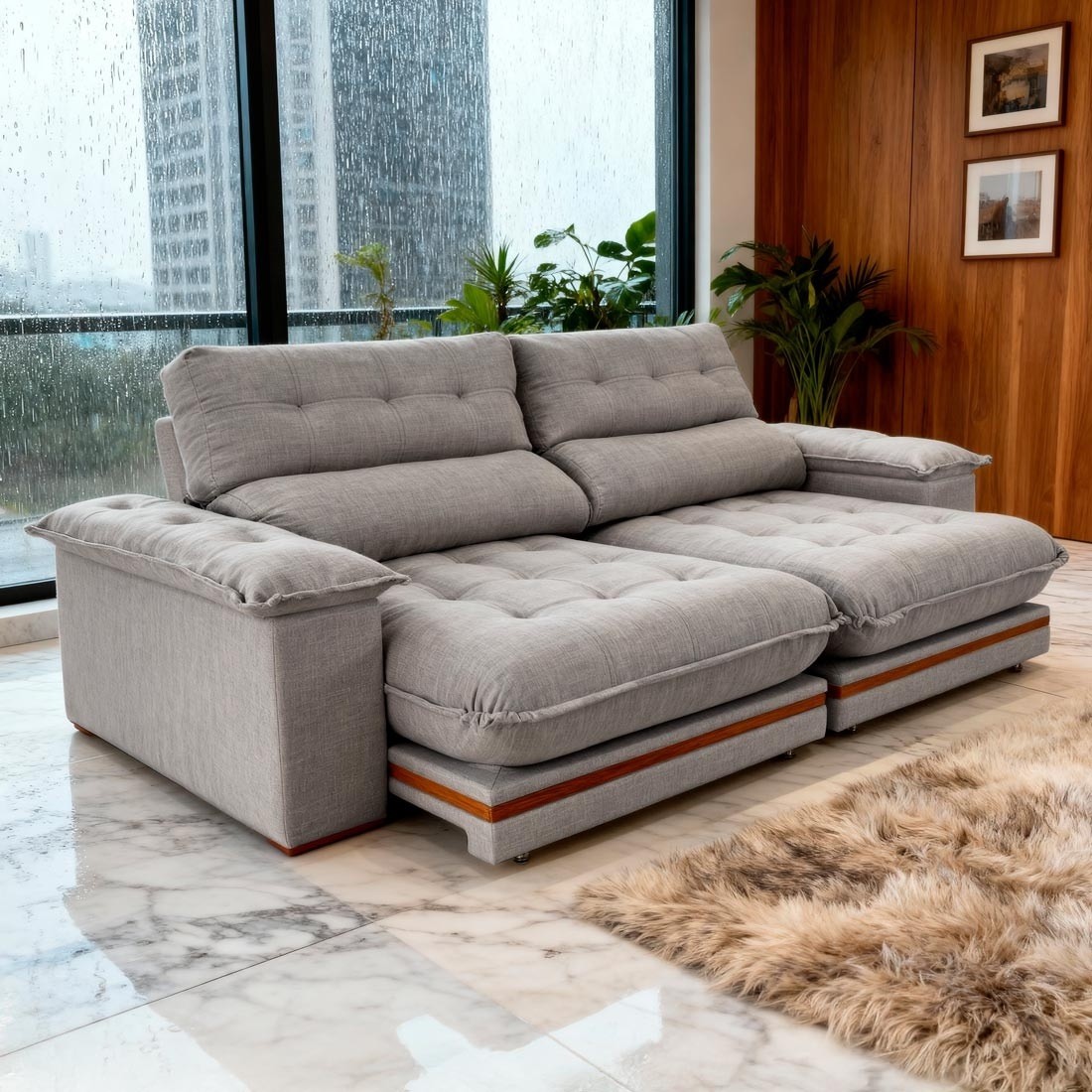Sofá Retrátil Reclinável Avila 290 com Molas 290cm 3028 - Bom Pastor