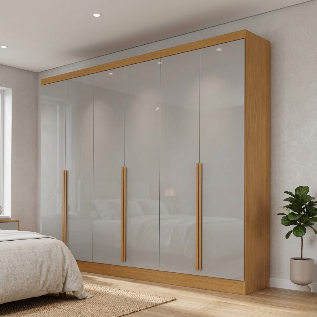 Guarda-Roupa Casal Curitiba 100% MDF 6 Portas Nature/Off White - Bianchi Móveis