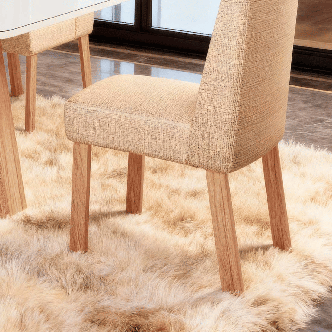 Conjunto Mesa Jantar 100% MDF Scott 90x90 com 4 cadeiras Nature/Off White/Linho3025 - Bom Pastor