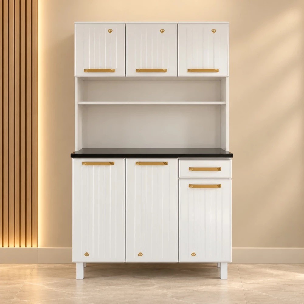 Kit Telasul Triplo 1 Gaveta 3 Portas Baixa com Tampo Diamante New Smart 105cm - Branco