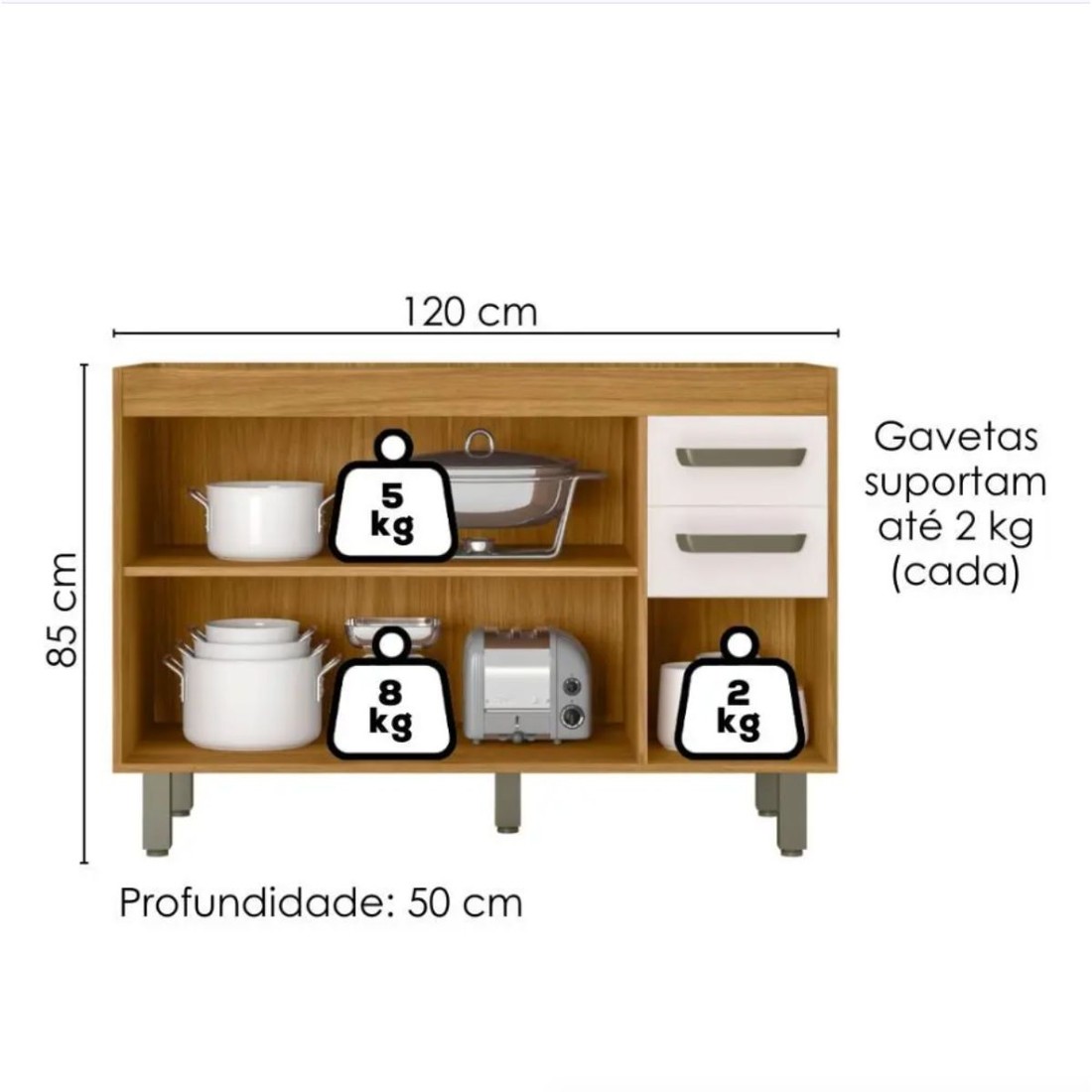 Balcão Poliman 3P 2G Malta 120cm Para Pia Freijo/Off Acetinado Balcão Poliman 3P 2G Malta 120cm Para Pia Freijo/Off Acetinado