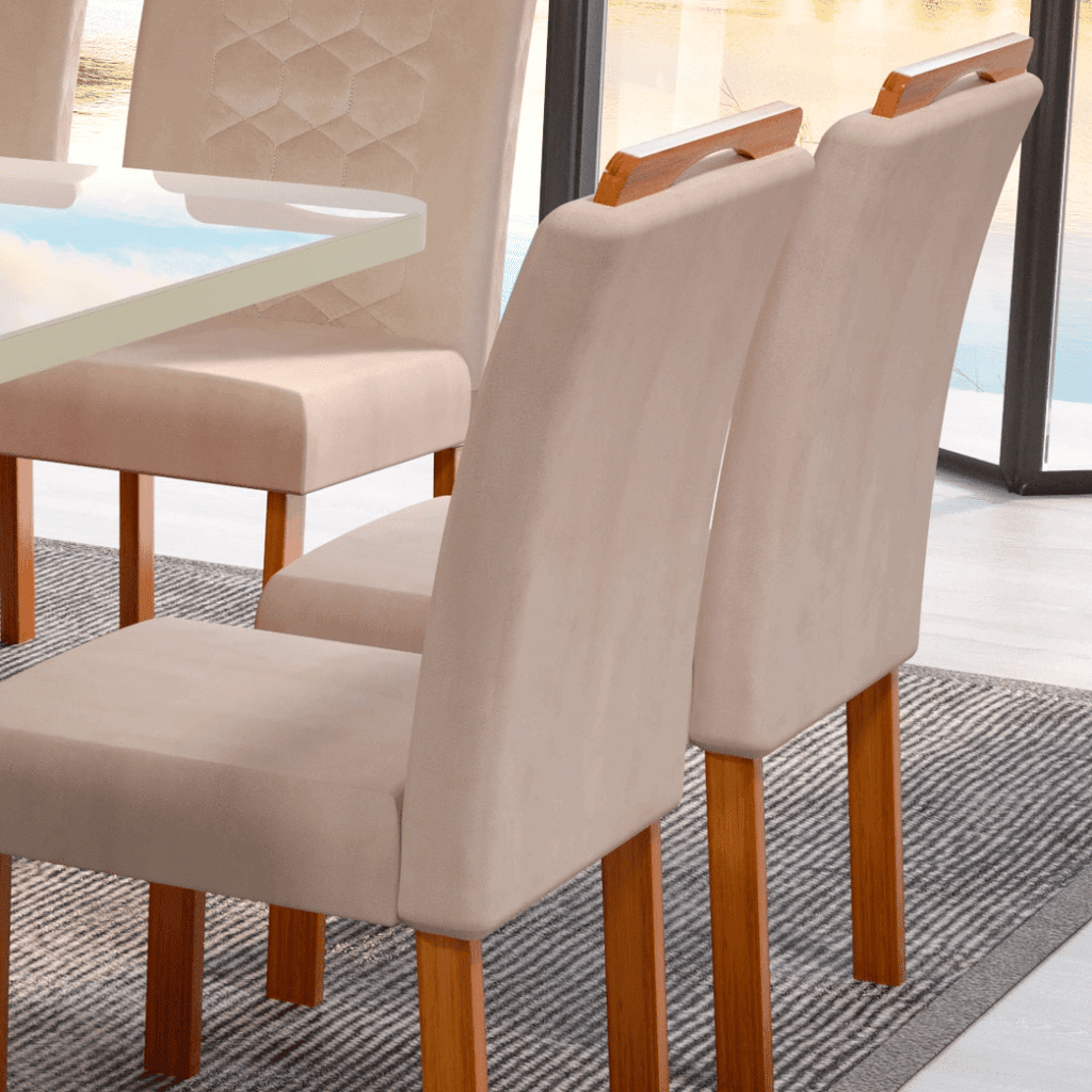 Conjunto Mesa Luxury 135x135 Tampo de Vidro com 08 cadeiras Stela Naturalle 3001 - Bom Pastor  Conjunto Mesa Luxury 135x135 Tampo de Vidro com 08 cadeiras Stela Naturalle 3001 - Bom Pastor