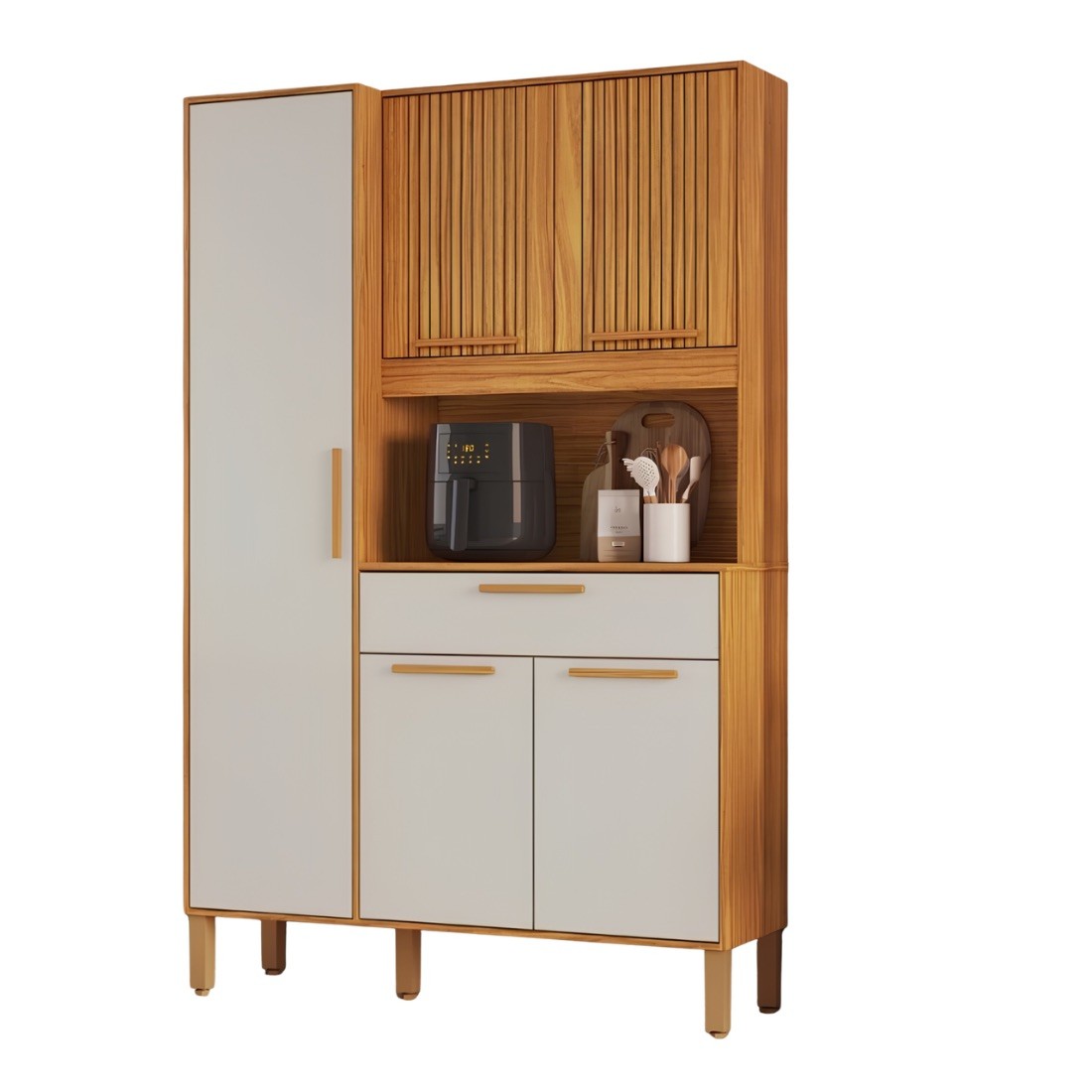 Kit Cozinha 100% MDF Ronipa Sangio 5 Portas 1 Gaveta 120cm - Canela/Off White Kit Cozinha 100% MDF Ronipa Sangio 5 Portas 1 Gaveta 120cm - Canela/Off White
