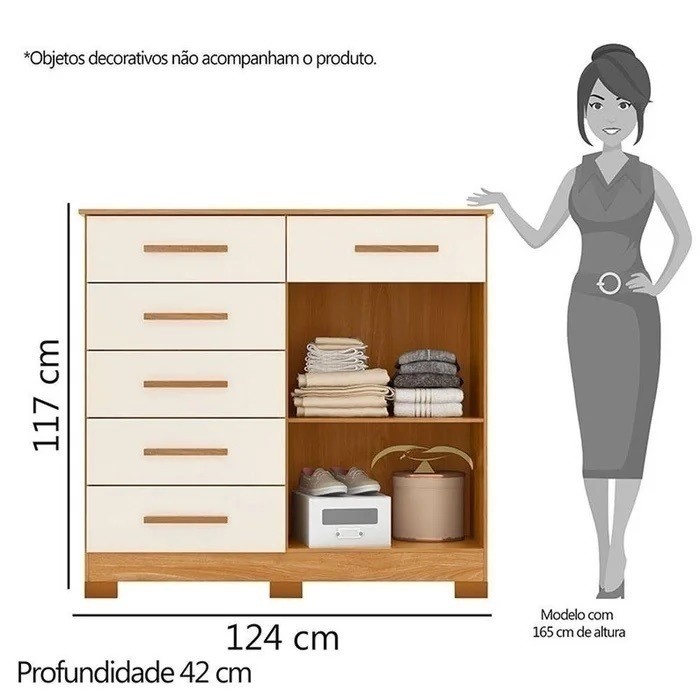 Cômoda 6 Gavetas 2 Portas New Xangai Carvalho Grife/Off White - Albatroz Cômoda 6 Gavetas 2 Portas New Xangai Carvalho Grife/Off White - Albatroz