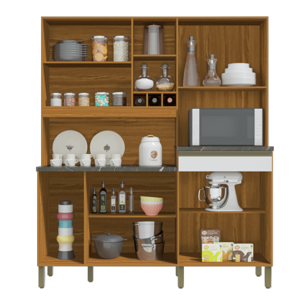Armário de Cozinha Kit em MDF 9 Portas 1 Gaveta Ronipa Merlot Perfil Amendoa/Branco