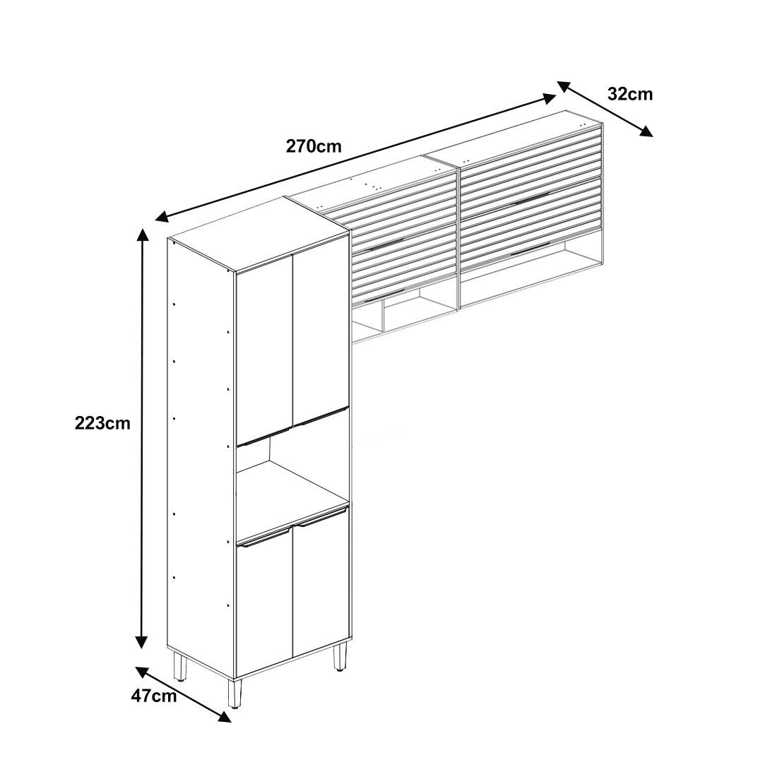 Cozinha Esplêndida Cristal 3 Módulos 100% MDF 270cm MGM Móveis - Cinamomo/Of White Cozinha Esplêndida Cristal 3 Módulos 100% MDF 270cm MGM Móveis - Cinamomo/Of White