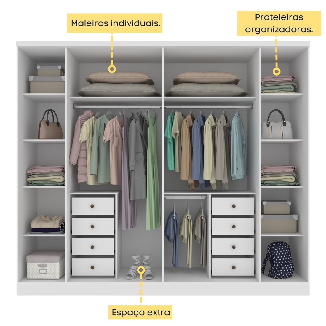Guarda-Roupa Casal 6 Portas 8 Gavetas Tcil Móveis Sevila Branco Guarda-Roupa Casal 6 Portas 8 Gavetas Tcil Móveis Sevila Branco