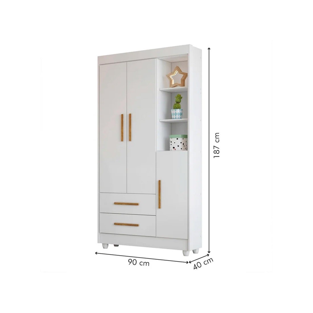 Guarda-roupa Infantil Flocos 100% MDF 3 Portas 2 Gavetas 90cm Tigus