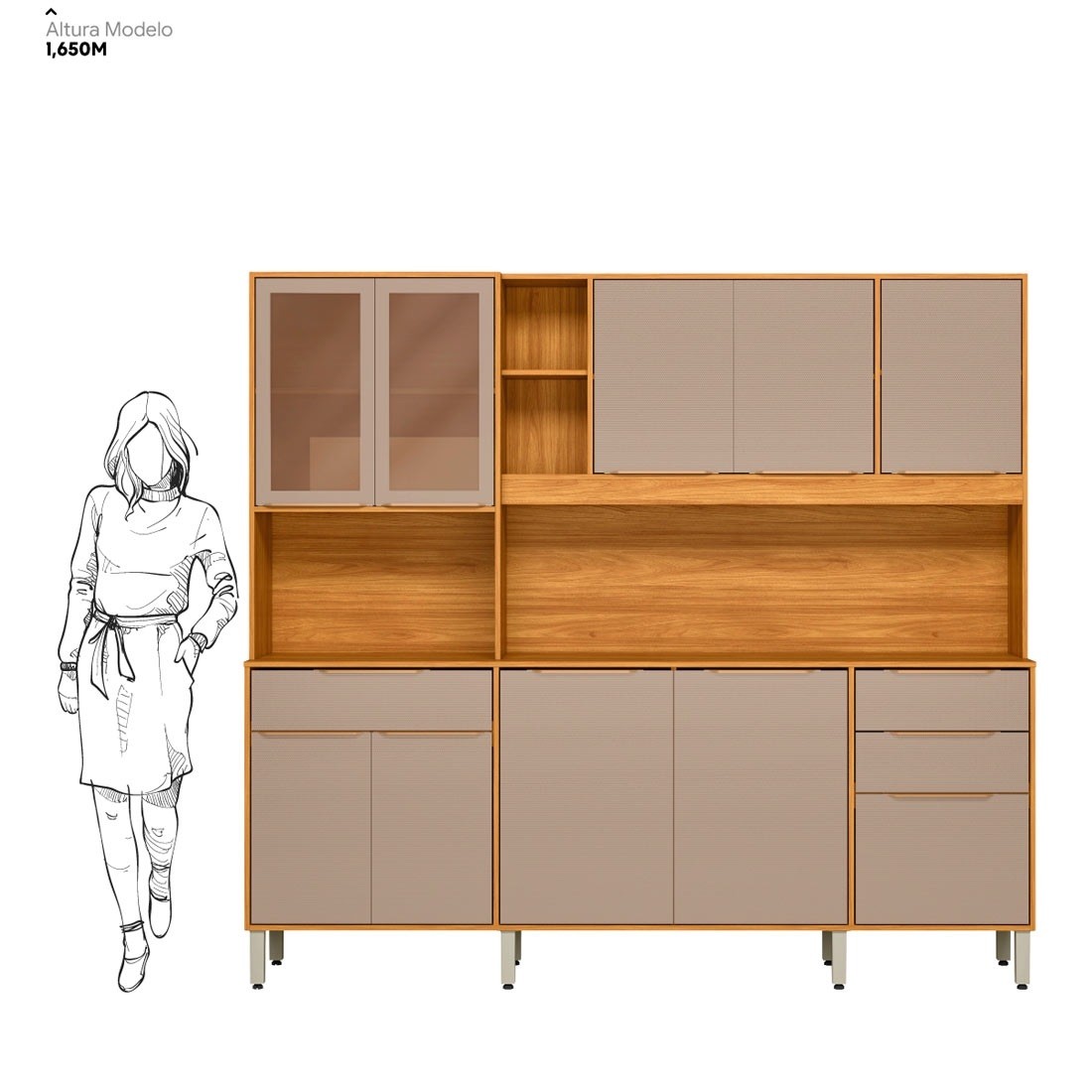 Kit Cozinha Compacta 10 Portas 3 Gavetas Pleno Demobile 218cm - Cinamon/Nude Prime TX