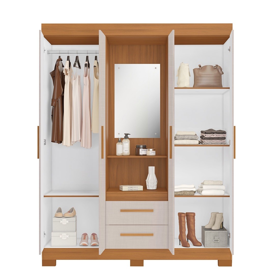 Guarda-roupa Solteiro NT6055 com Espelho 4 Portas Notável - Fre/Ofwh