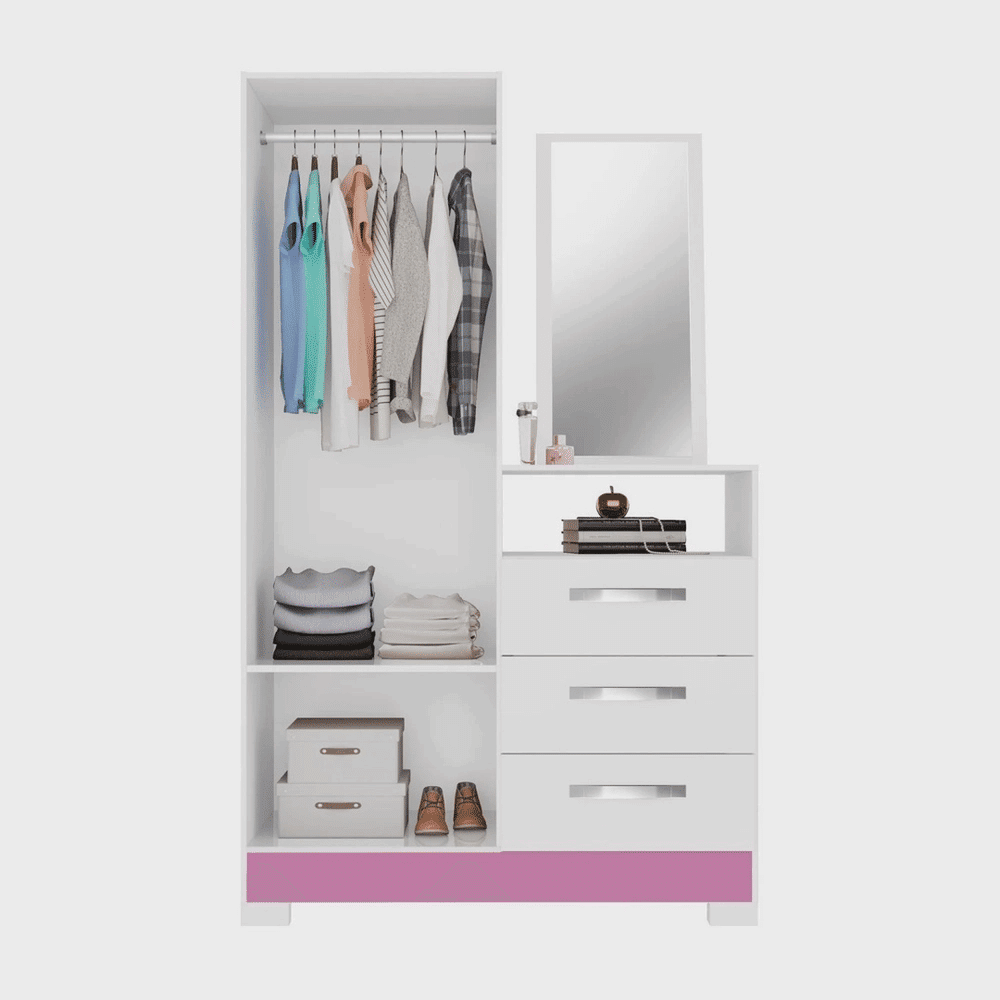 Cômoda para Quarto com Espelho 2 Portas 3 Gavetas Notável Móveis NT5165 Branco/Rosa Cômoda para Quarto com Espelho 2 Portas 3 Gavetas Notável Móveis NT5165 Branco/Rosa