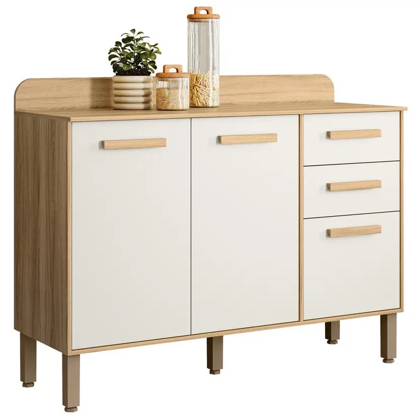 Balcão Nicioli Maria Flor 2 Portas e 3 Gavetas 120 cm Freijó/Off White Balcão Nicioli Maria Flor 2 Portas e 3 Gavetas 120 cm Freijó/Off White