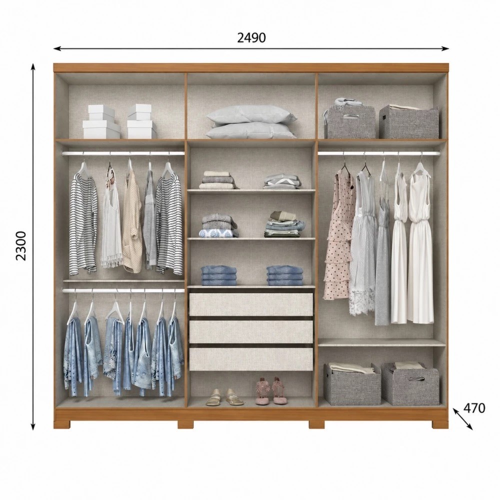 Guarda-roupa 6 Portas 3 Gavetas Henn New Jade 249cm - Cinamomo/Off White