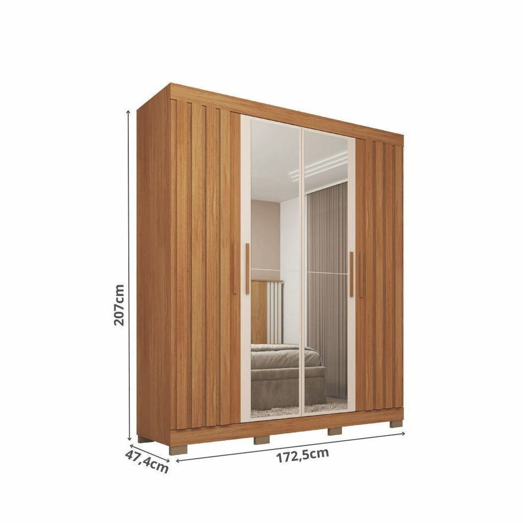 Guarda-Roupa Com Espelho Sophia Lux 4 Portas 2 Gavetas Freijo/Off White - Caemmun Guarda-Roupa Com Espelho Sophia Lux 4 Portas 2 Gavetas Freijo/Off White - Caemmun