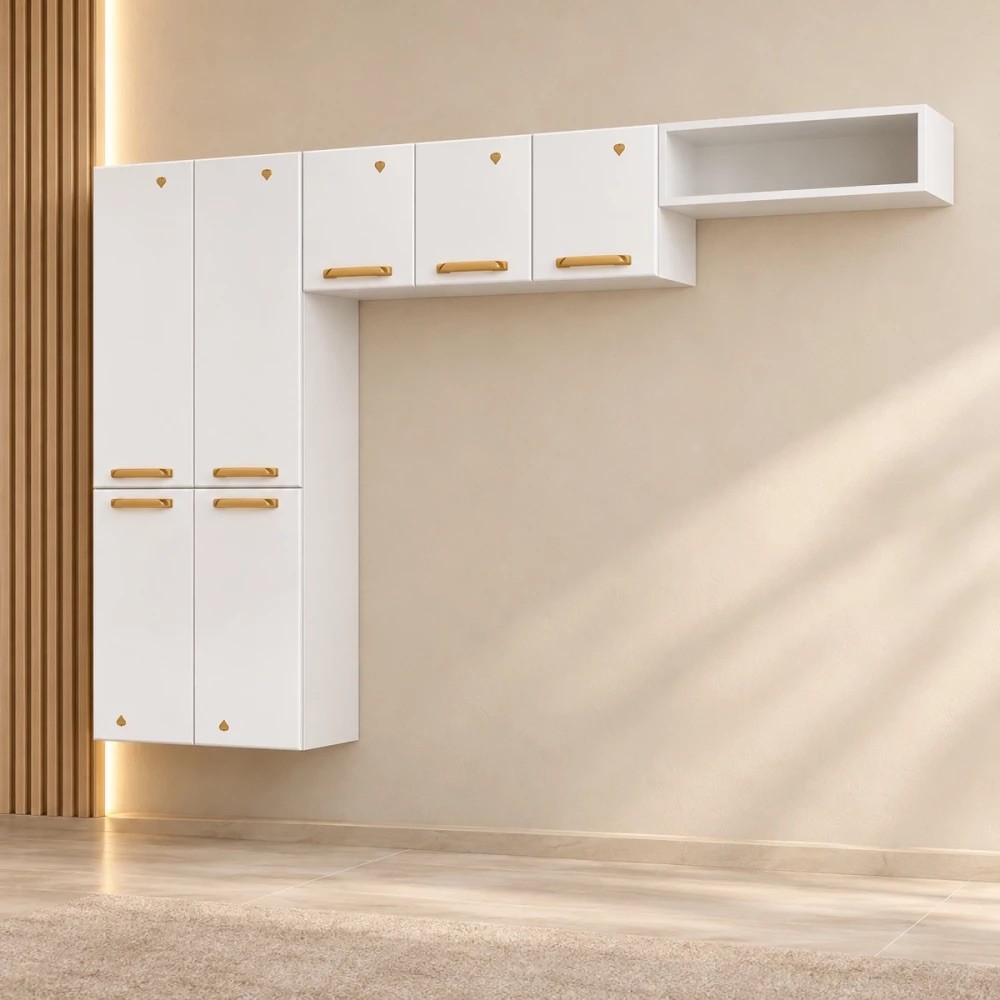 Cozinha Compacta Telasul 09 7 Portas Nicho Sem Vidro Diamante New Smart Branco