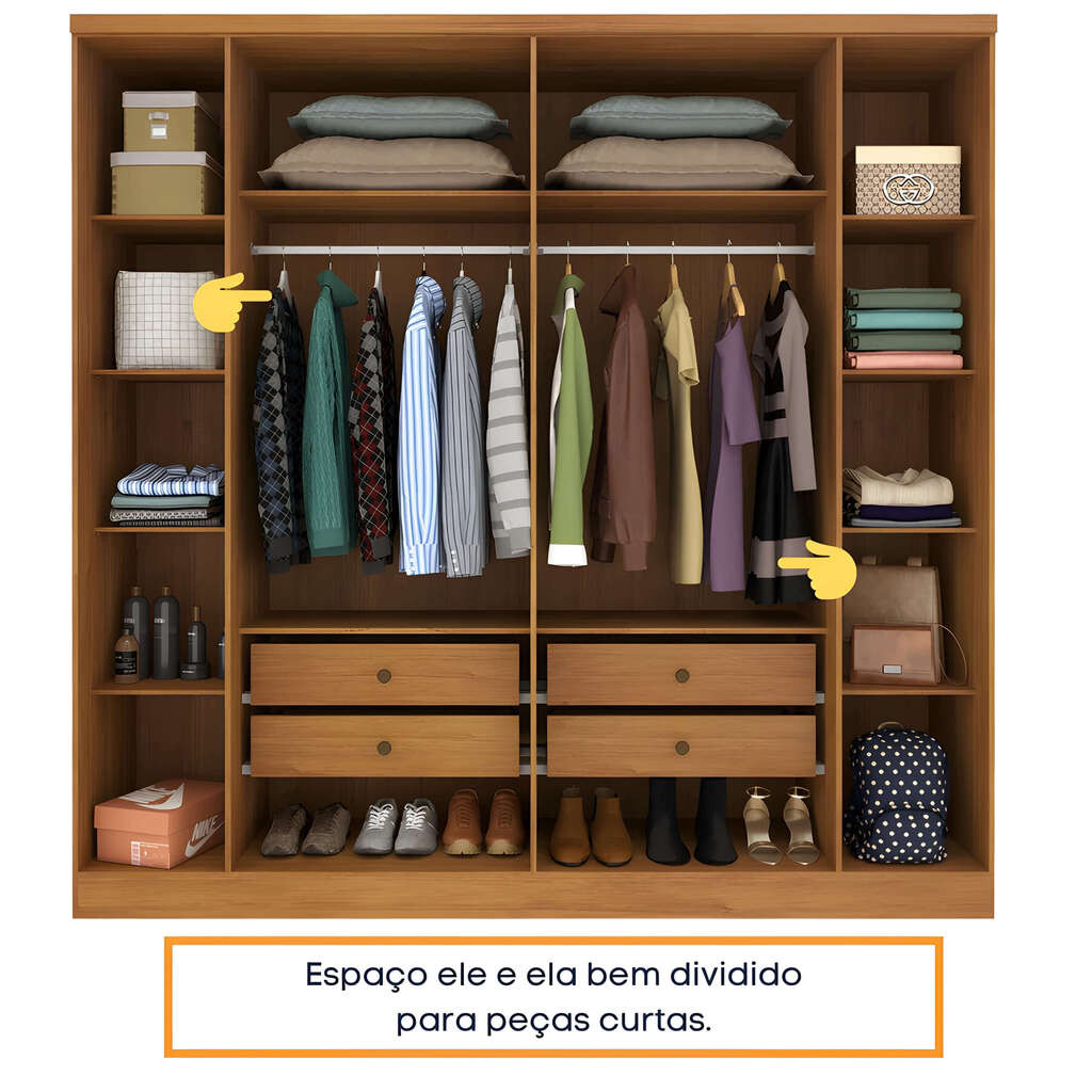 Guarda-Roupa Casal 6 Portas 4 Gavetas Tcil Móveis Veneza Cinamomo/Off White Guarda-Roupa Casal 6 Portas 4 Gavetas Tcil Móveis Veneza Cinamomo/Off White