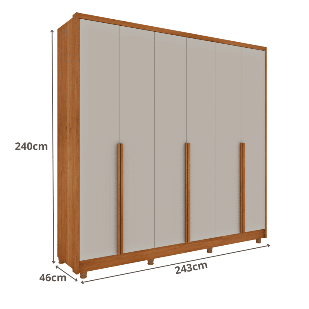 Guarda-Roupa Casal em MDF 6 Portas Tcil Móveis Fortuna C/ Pés Cinamomo/Off White Guarda-Roupa Casal em MDF 6 Portas Tcil Móveis Fortuna C/ Pés Cinamomo/Off White