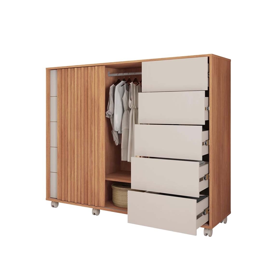 Cômoda Pegasus 2 Portas 5 Gavetas com Corrediças Telescópicas 136cm Caemmun- Freijo/Off White