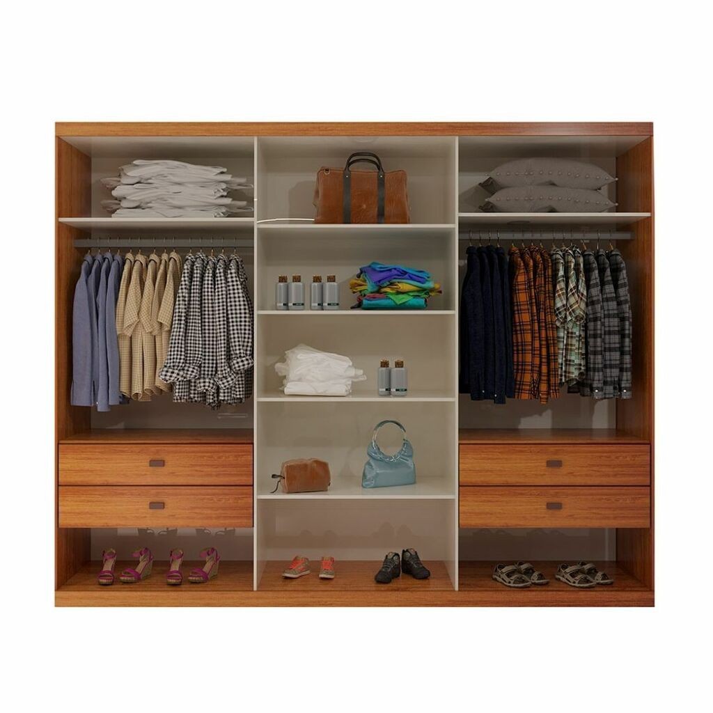 Guarda-Roupa Casal 3 Portas de correr Anna Euro 100% MDF com Espelho Naturall - Bom Pastor