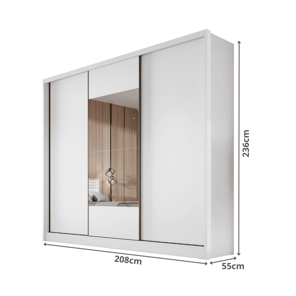 Guarda Roupa Casal com Espelho 3 Portas 6 Gavetas 100% MDF Arezzo Branco - Novo Horizonte