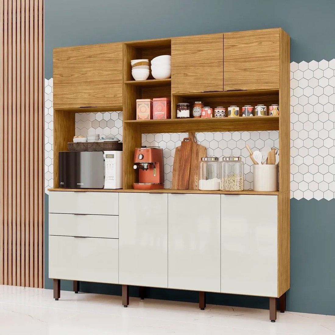 Cozinha Compacta MX Boreal 7 Portas 2 Gavetas 177,9cm Marrocos/Off White