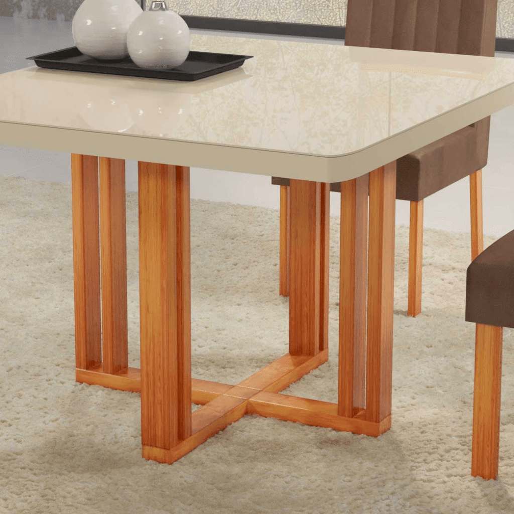 Mesa de Jantar Sentra 90x90 Tampo com Vidro, 04 cadeiras Nature/T3010 - Bom Pastor  Mesa de Jantar Sentra 90x90 Tampo com Vidro, 04 cadeiras Nature/T3010 - Bom Pastor
