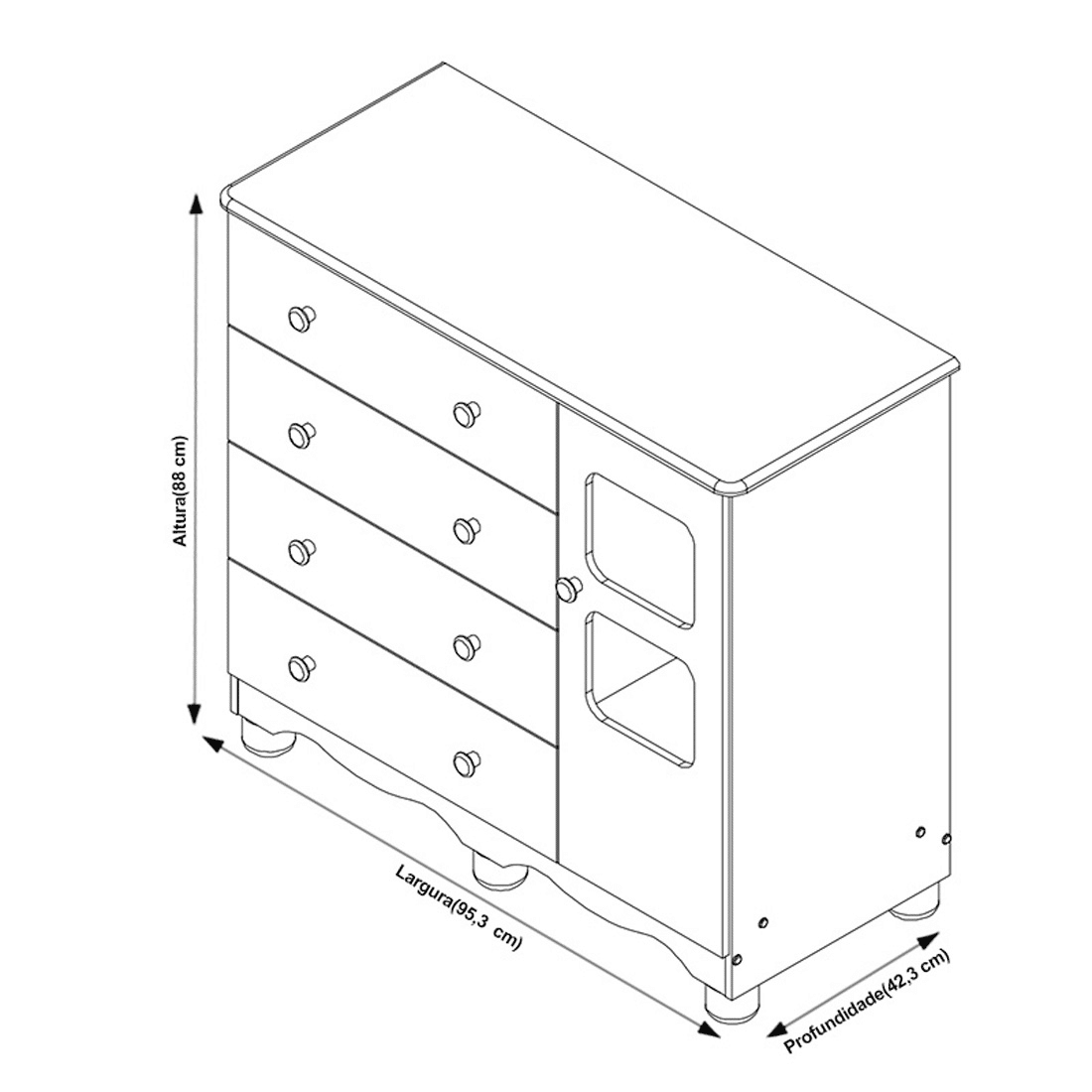 Cômoda Uli 100% MDF, 1 porta e 4 Gavetas Branco/Amendoa - Peroba 