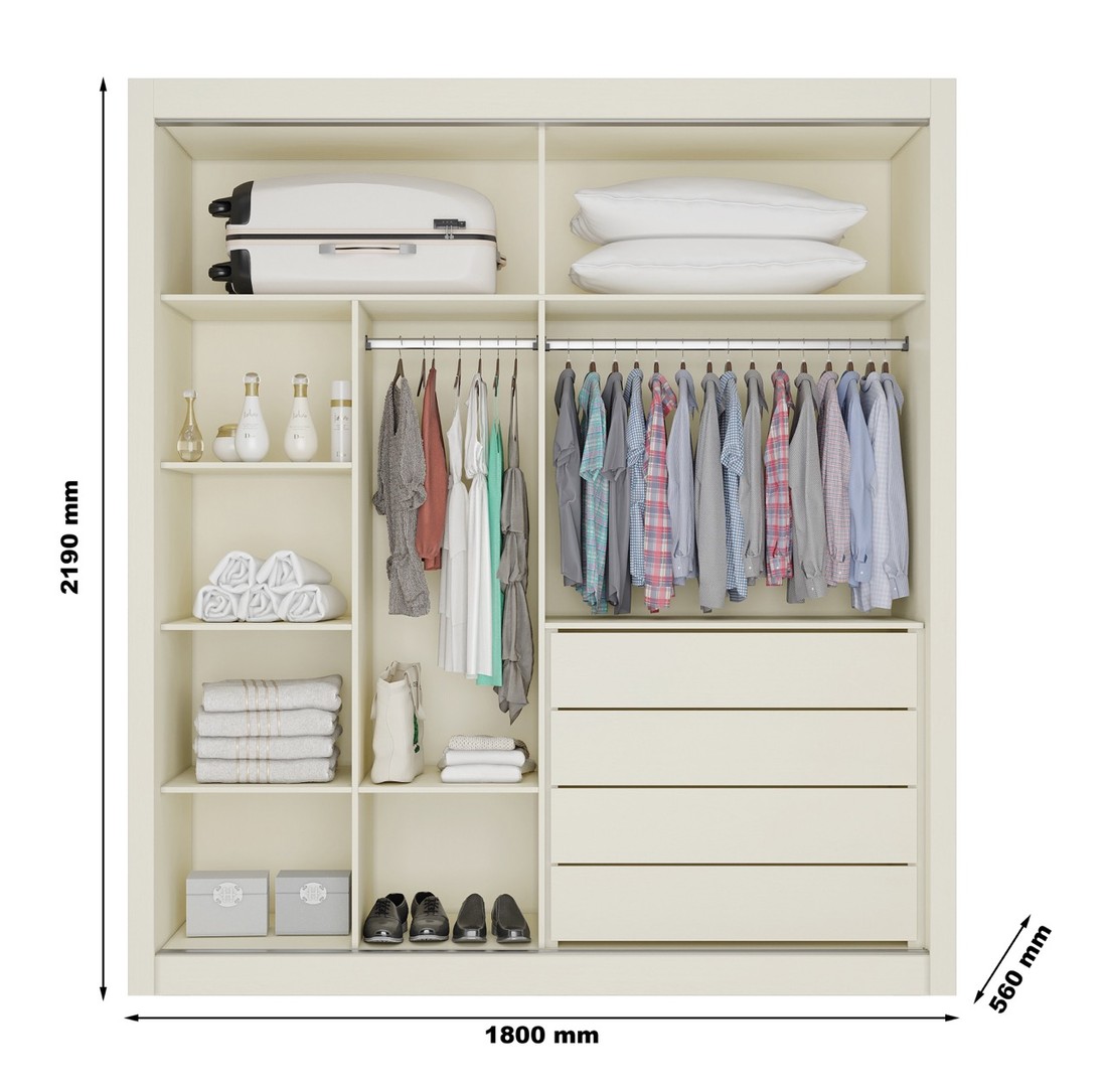 Guarda-Roupas Casal 2 Portas de Correr com Espelho Lugano 100% MDF Europa Móveis Off White