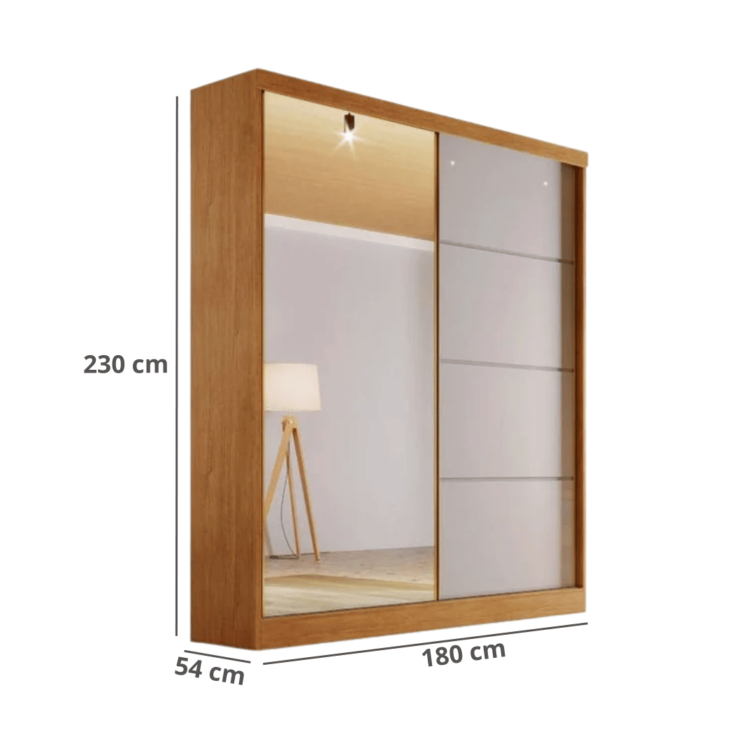 Guarda-Roupa Casal Com Espelho 2 Portas de Correr 100% MDF Veneza Naturall/Off White - Bianchi Guarda-Roupa Casal Com Espelho 2 Portas de Correr 100% MDF Veneza Naturall/Off White - Bianchi