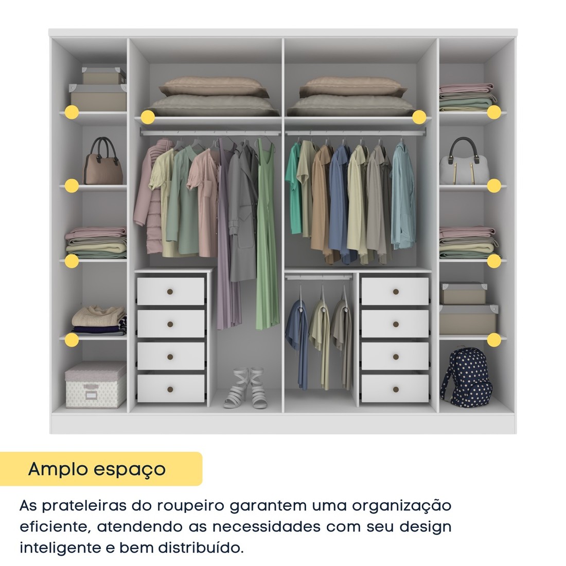 Guarda-Roupa Casal 6 Portas 8 Gavetas Tcil Móveis Sevila Branco Guarda-Roupa Casal 6 Portas 8 Gavetas Tcil Móveis Sevila Branco