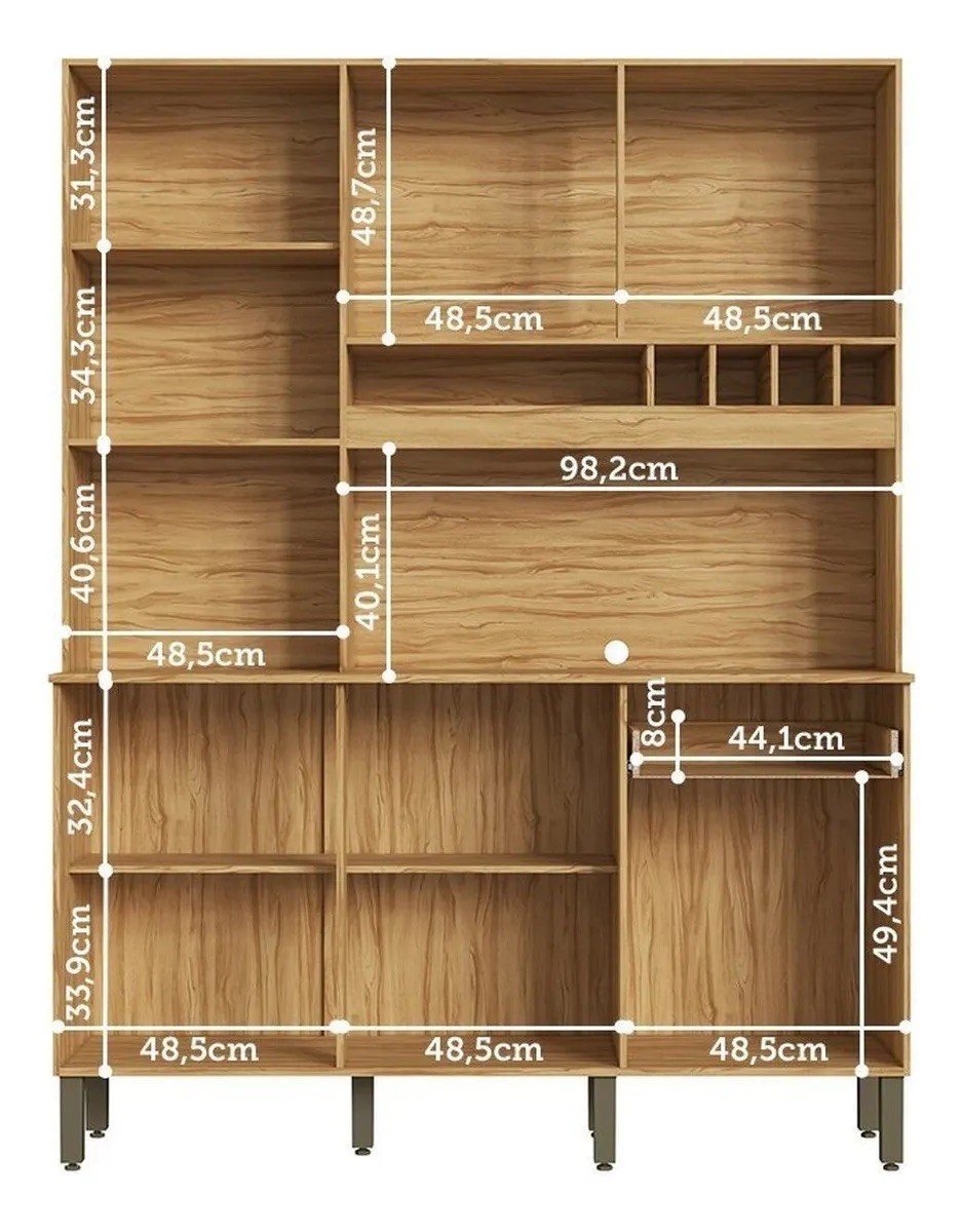 Armário de Cozinha Kit 6 Portas 1 Gaveta em MDF Ronipa Moscato Amendoa/Chumbo Armário de Cozinha Kit 6 Portas 1 Gaveta em MDF Ronipa Moscato Amendoa/Chumbo
