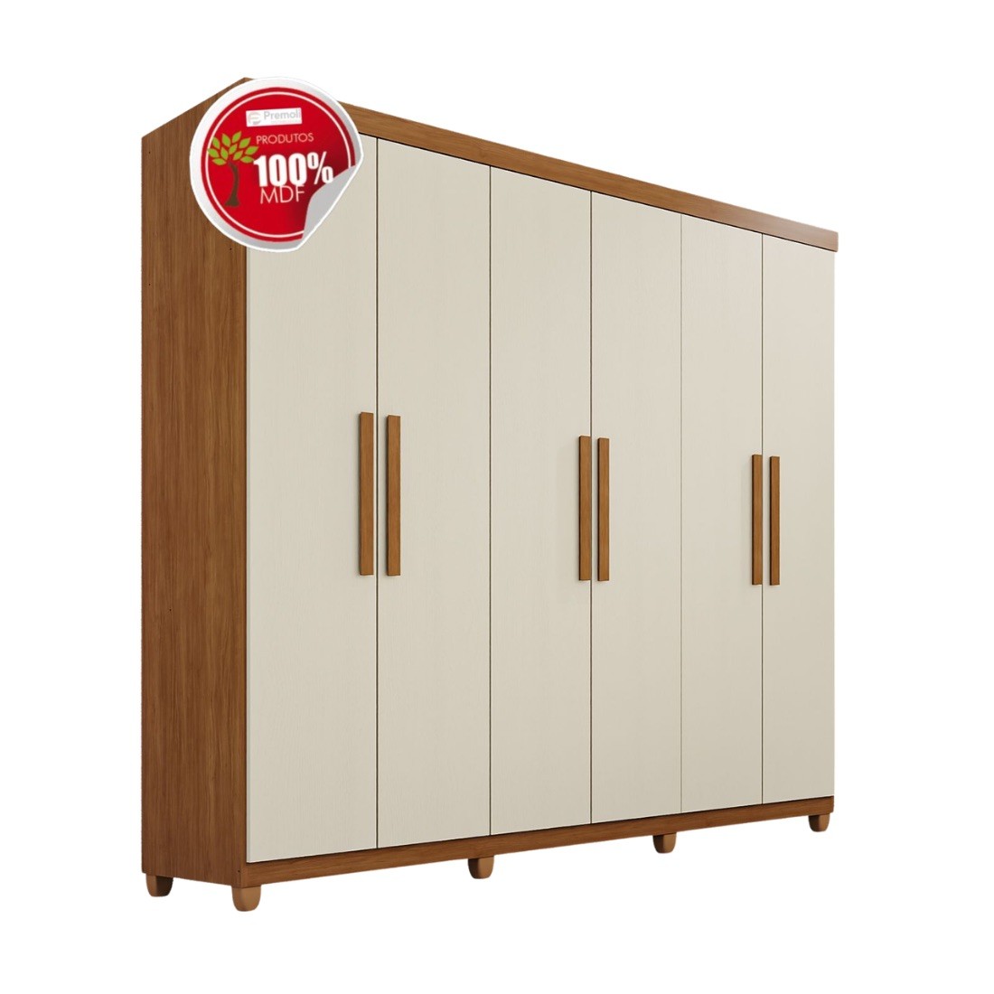 Guarda-roupa Portugal 100% MDF 6 Portas Prime Cinamomo/Arena Off White Imop