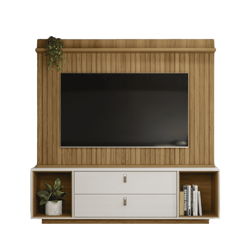 Estante Home Para TV 75 Polegadas com Rodízios Embutidos Lukaliam Dakar Freijó/Off White Estante Home Para TV 75 Polegadas com Rodízios Embutidos Lukaliam Dakar Freijó/Off White