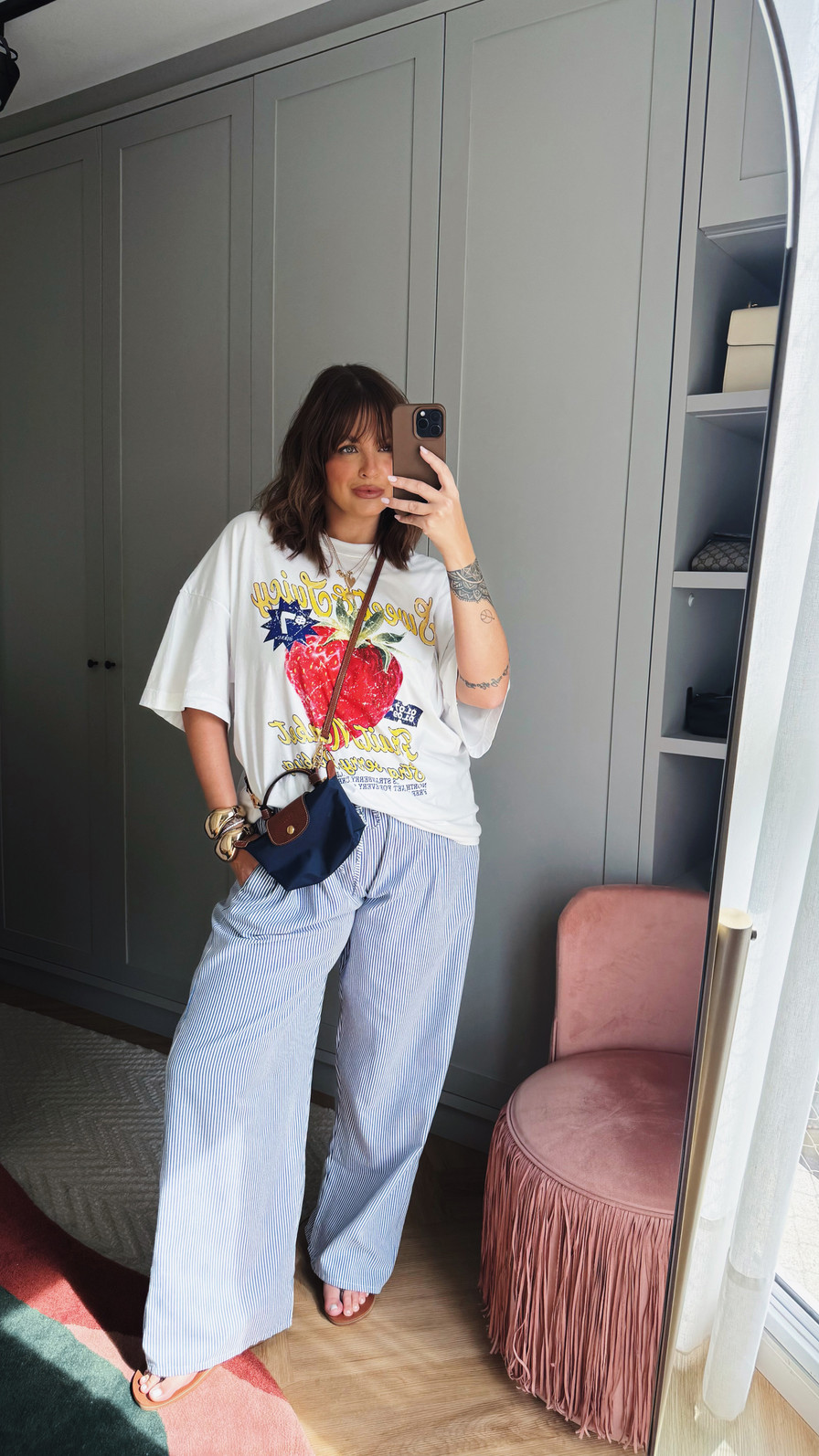 CALÇA FABI LISTRADO AZUL